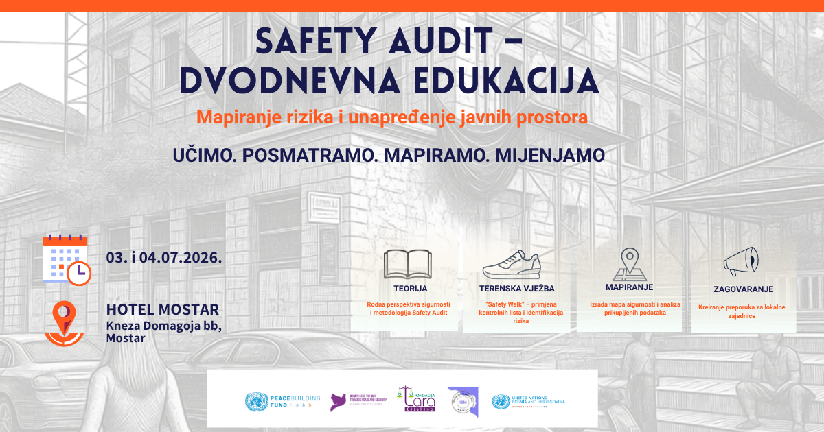 Najava dvodnevne edukacije „Safety Audit“ u Mostaru: jačanje sigurnosti žena u javnom prostoru